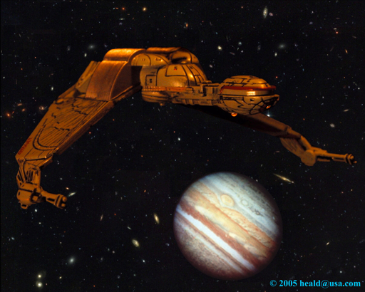 Star Trek: A Klingon Bird of Prey near Jupiter on a voyage home.