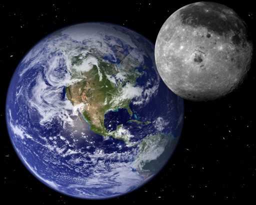 The Earth and the far side of the Moon as seen from space.  Click to see an Enlarged (512 by 410 pixels) view.