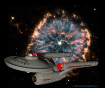 The Enterprise passes by Aquila's eye.
   Click to Enlarge.