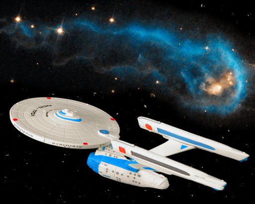 The retrofitted Enterprise NCC-1701 encounters a curious worm in space.