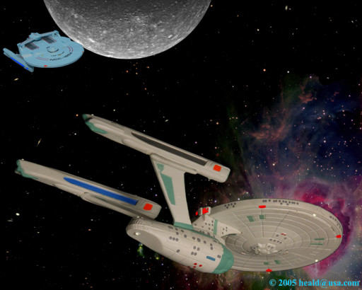 Star Trek: The Enterprise heads for the Mutara nebula to evade the Reliant in "The Wrath of Kahn".