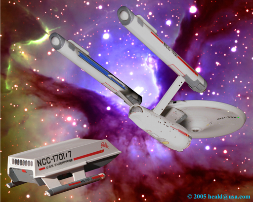 Star Trek: The shuttle craft Galileo returns to the Enterprise after a science mission into the Trifid nebula.