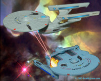 The Enterprise battles the Reliant within the Lagoon nebula.
   Click to Enlarge.