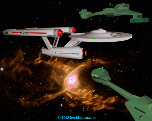 Star Trek: An erratic Kirk takes the Enterprise into the Neutral Zone where it is immediately surrounded by Romulan warships of a Klingon design in "The Enterprise Incident".
