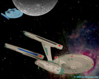 The Enterprise heads for the Mutara nebula to evade the Reliant.
   Click to Enlarge.